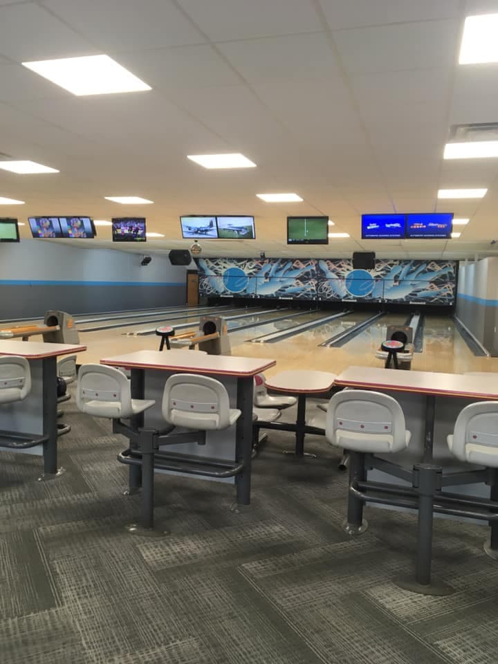 Interior view of Locomotion Lanes & Diner bowling alley