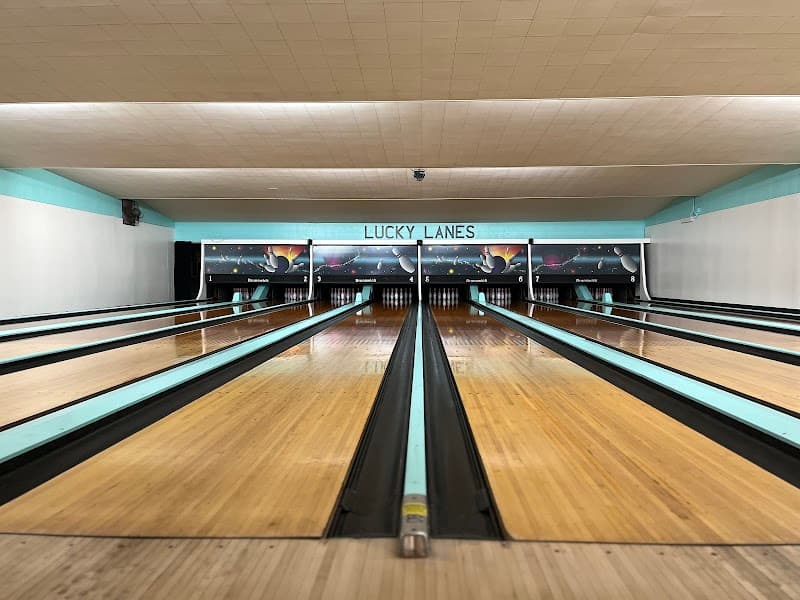 Interior view of Lucky Lanes bowling alley
