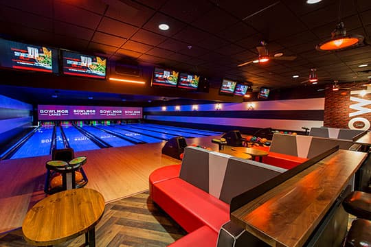 Interior view of Lucky Strike Houston bowling alley