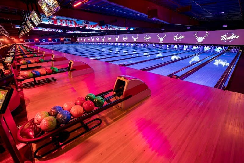 Interior view of Lucky Strike Los Angeles bowling alley