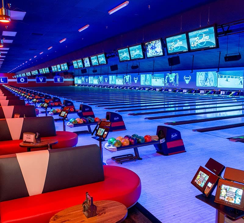Interior view of Lucky Strike North Brunswick bowling alley