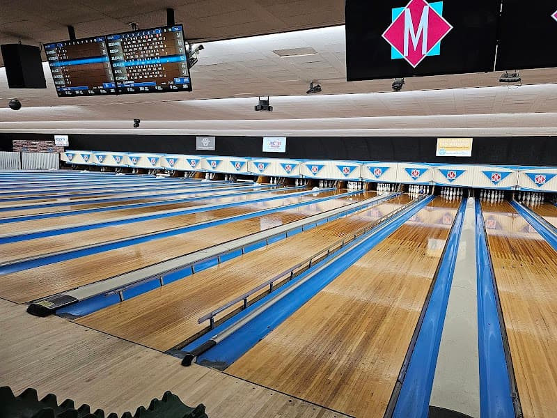 Interior view of Midway Bowling Center bowling alley