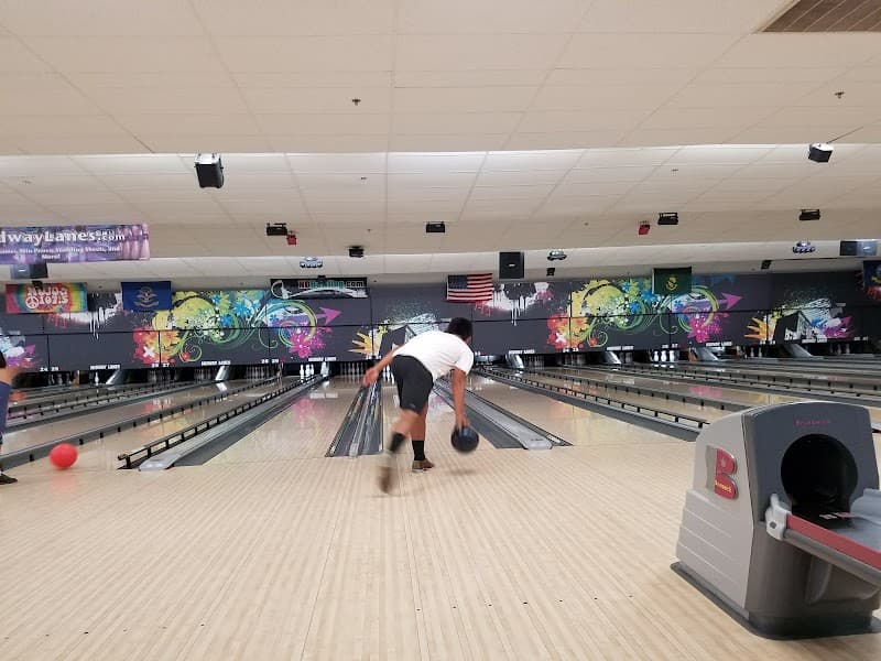 Interior view of Midway Lanes Club & Trophy bowling alley