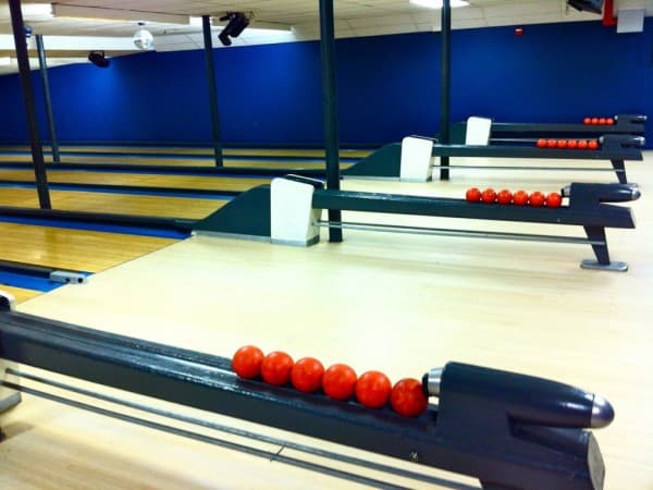 Interior view of Needham Bowlaway bowling alley