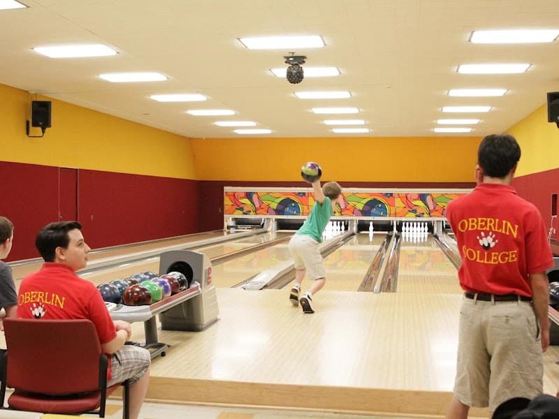 Interior view of Oberlin College Lanes bowling alley