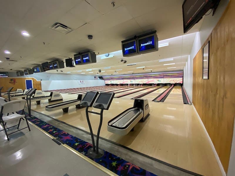 Interior view of Orange Bowl Lanes bowling alley