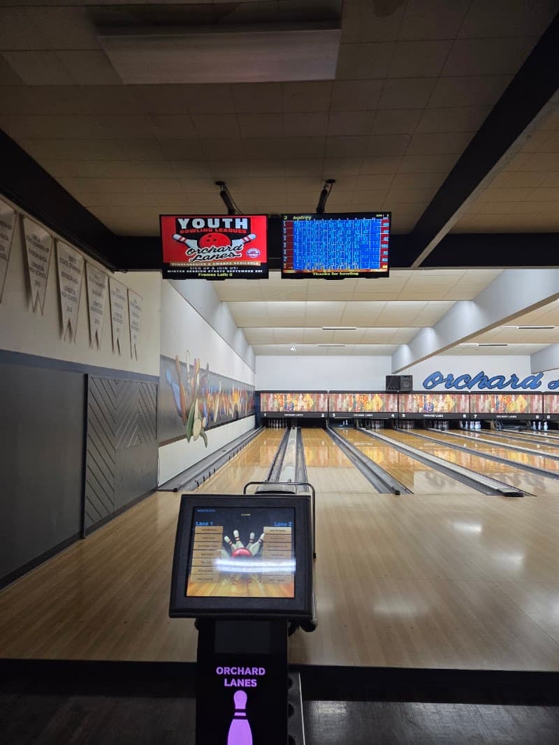 Interior view of Orchards Lanes bowling alley