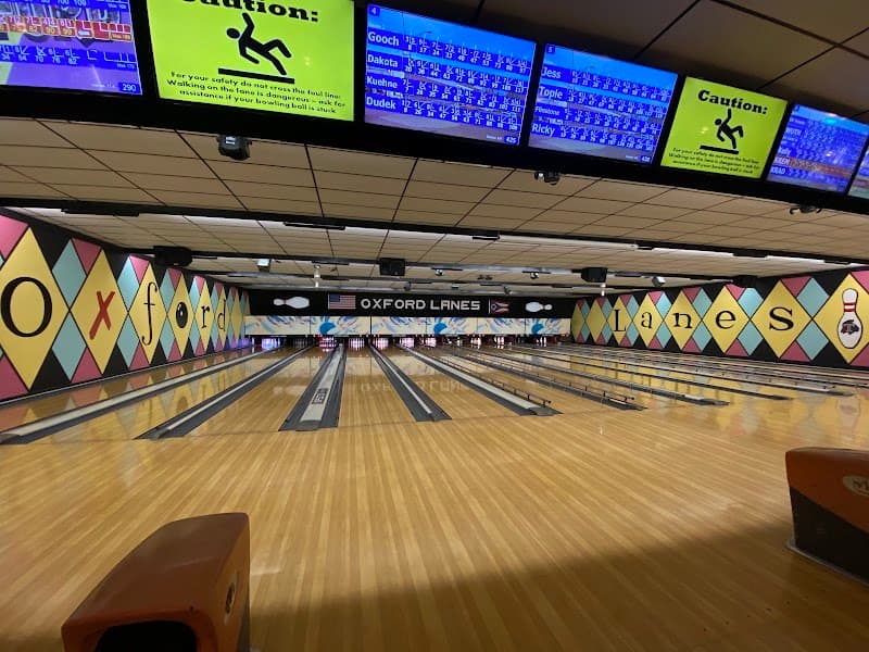 Interior view of Oxford Lanes bowling alley