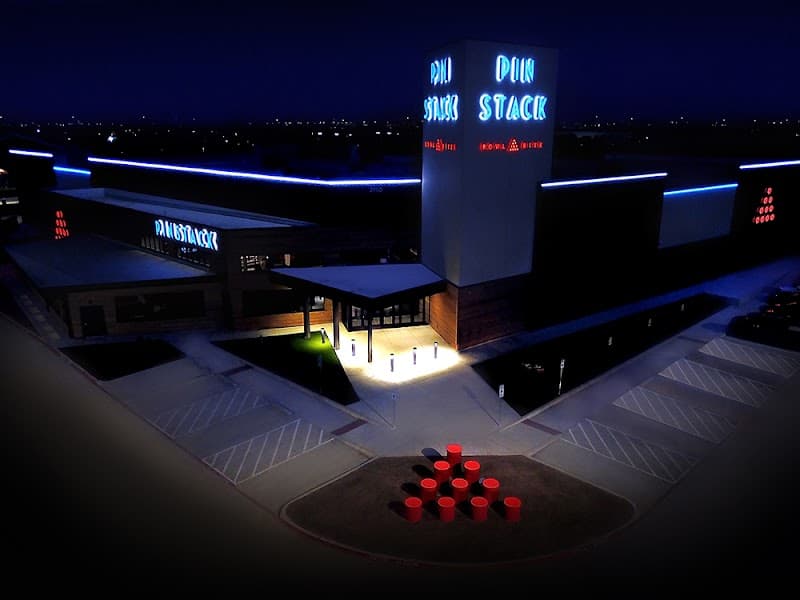 Interior view of PINSTACK Irving bowling alley