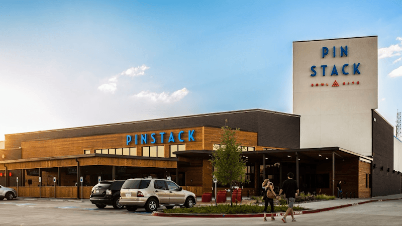 Interior view of PINSTACK Plano bowling alley