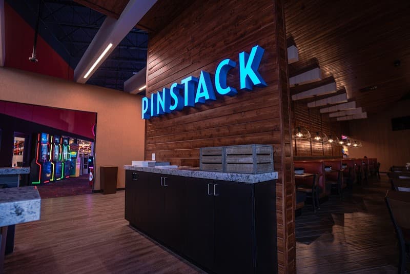 Interior view of PINSTACK bowling alley