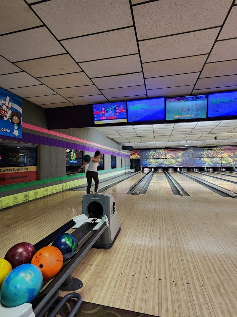 Interior view of Paragon Bowl Champs Sports Club bowling alley