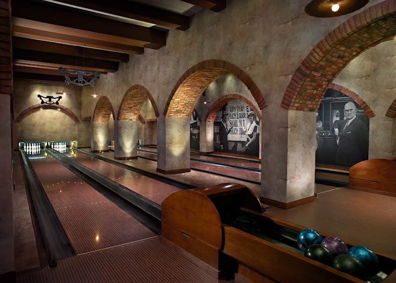 Interior view of Pin + Proof bowling alley