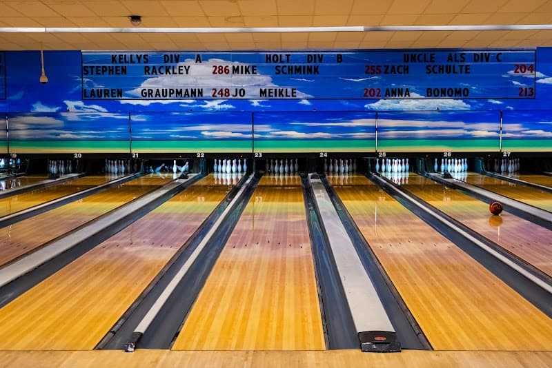 Interior view of Pinboy's At the Beach bowling alley
