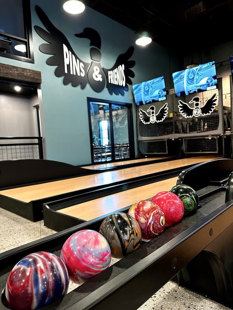 Interior view of Pins & Friends bowling alley