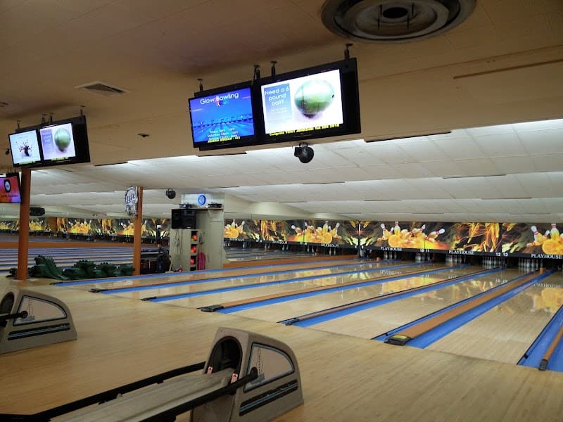 Interior view of Playhouse Lanes bowling alley