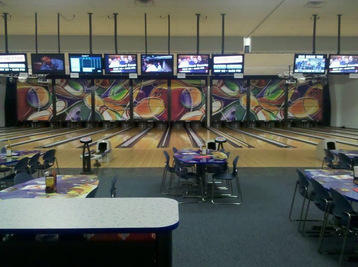 Interior view of Plaza Lanes bowling alley