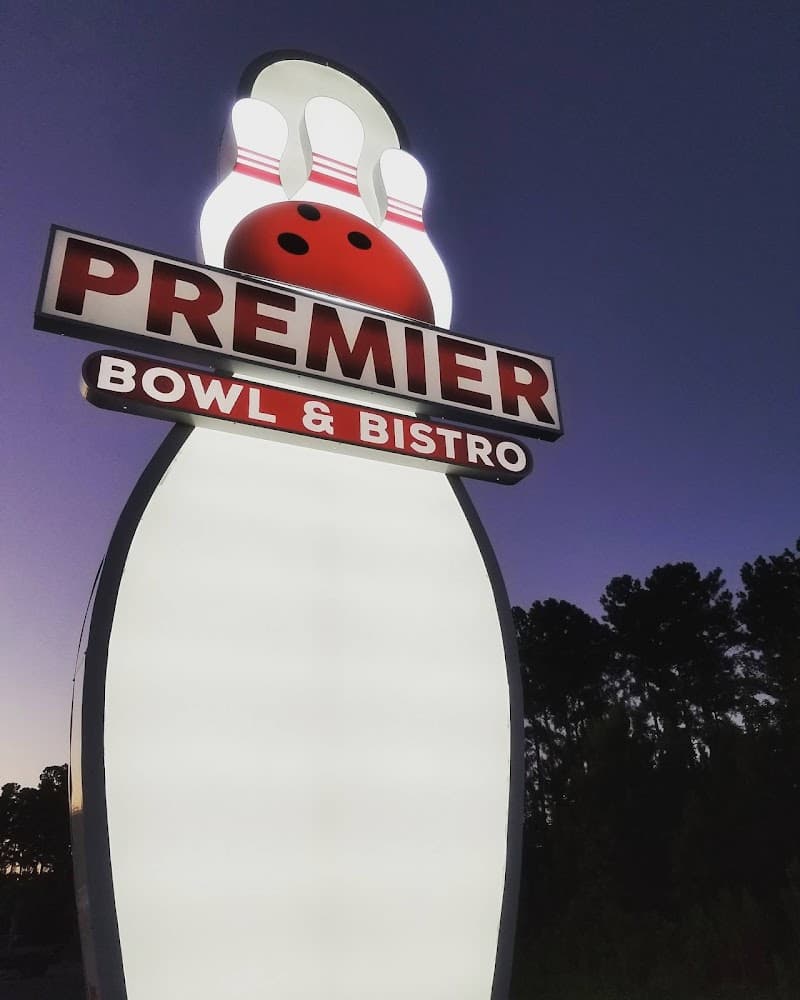 Interior view of Premier Bowl & Bistro bowling alley