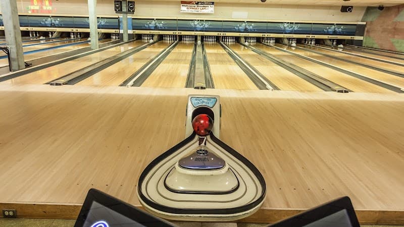 Interior view of Quonset Lanes bowling alley