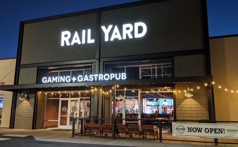 Interior view of Rail Yard Gaming + Gastropub bowling alley