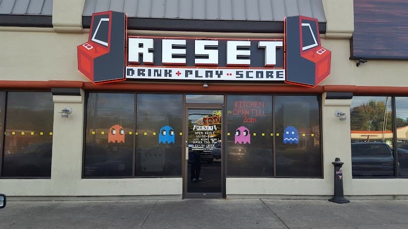 Interior view of Reset Arcade bowling alley