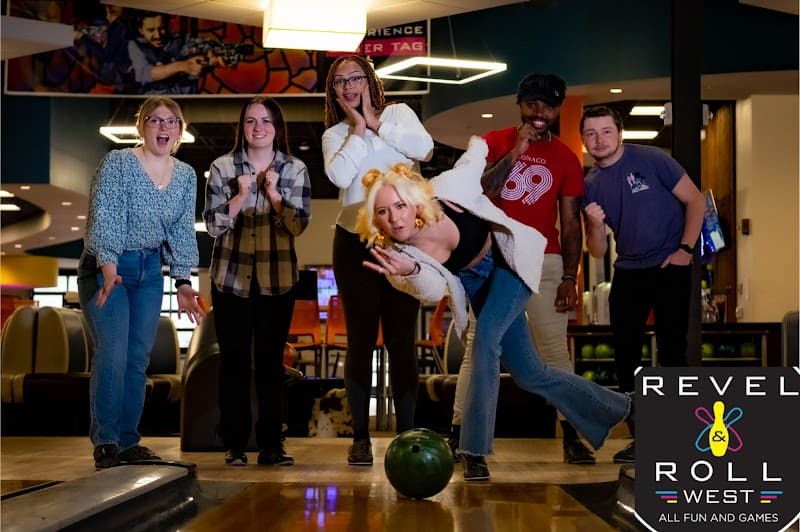 Interior view of Revel & Roll West bowling alley