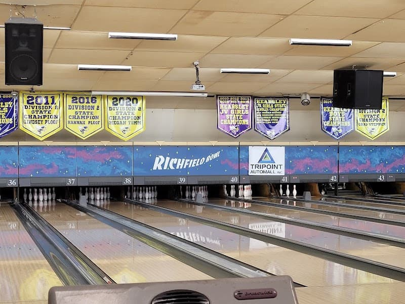 Interior view of Richfield Bowl bowling alley