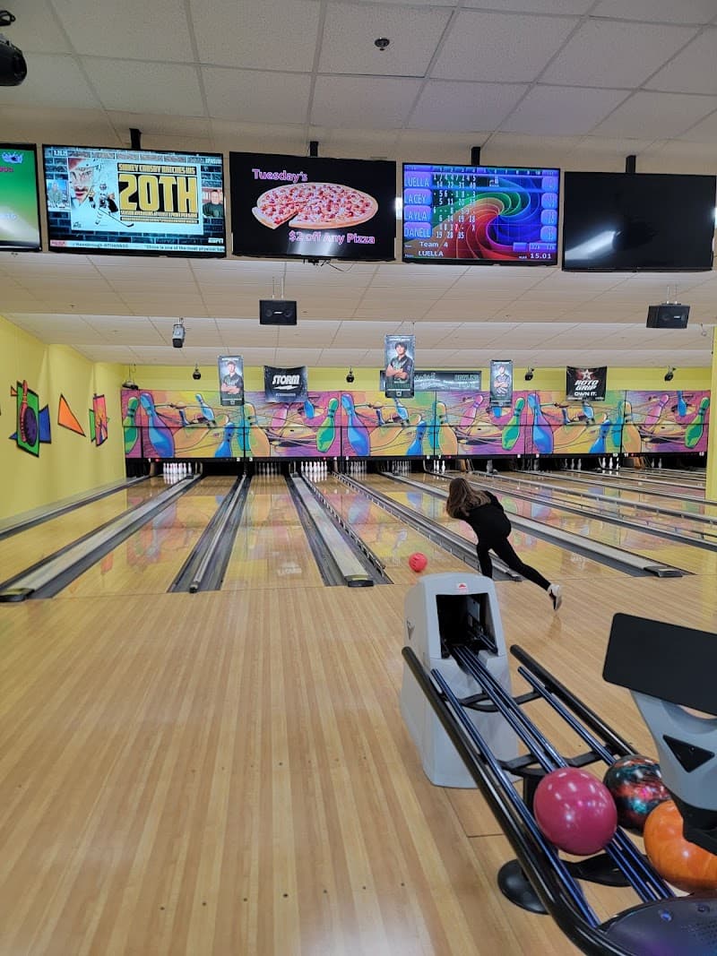 Interior view of River City Lanes bowling alley