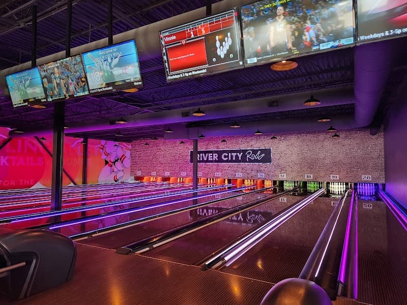 Interior view of River City Roll bowling alley