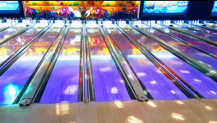 Interior view of Riviera Lanes bowling alley