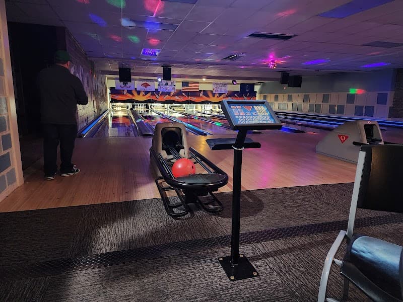 Interior view of Rockford Lanes bowling alley
