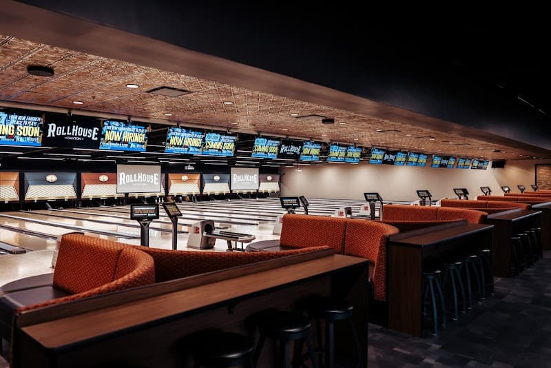 Interior view of RollHouse Dayton bowling alley