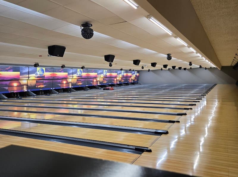 Interior view of RollHouse North Olmsted bowling alley