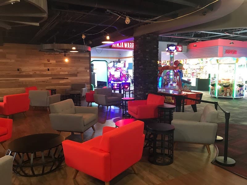 Interior view of RollHouse Solon bowling alley