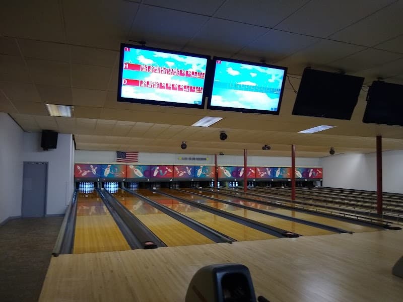 Interior view of Rollaway Lanes & Lounge bowling alley