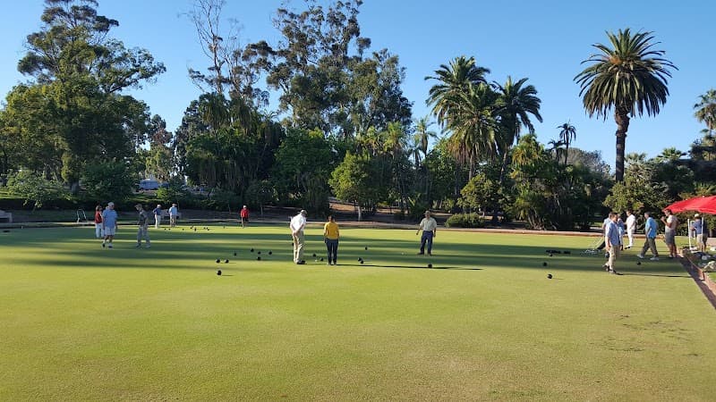 Interior view of San Diego Lawn Bowling Club bowling alley