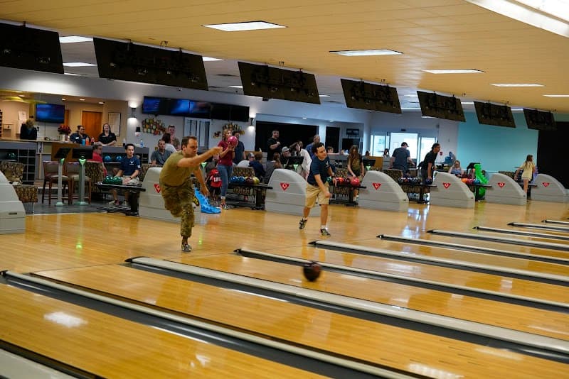 Interior view of Shark Lanes Bowling Center and Launch Pad Gaming Lounge - Patrick SFB bowling alley