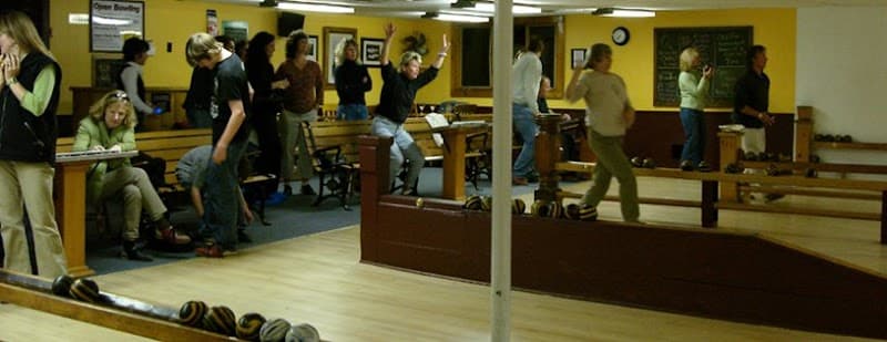 Interior view of Shelburne Falls Bowling Alley bowling alley