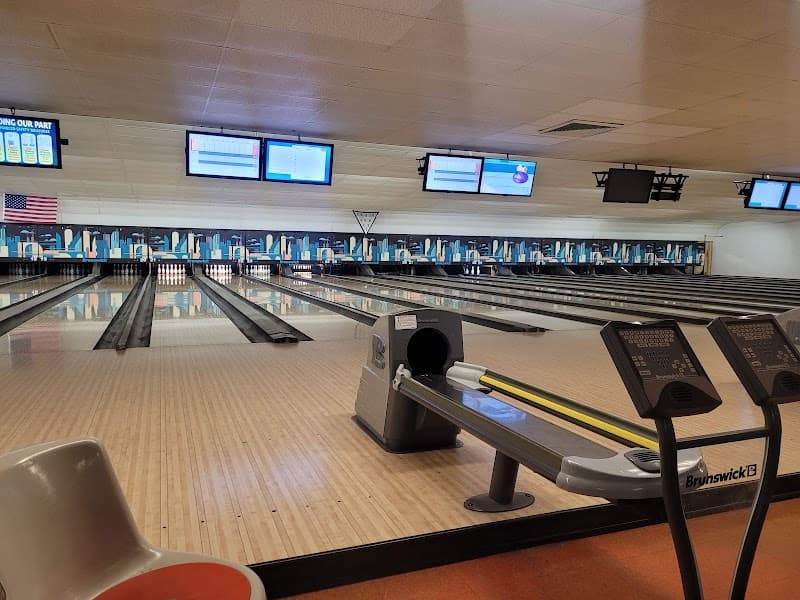 Interior view of Skyway Lanes bowling alley
