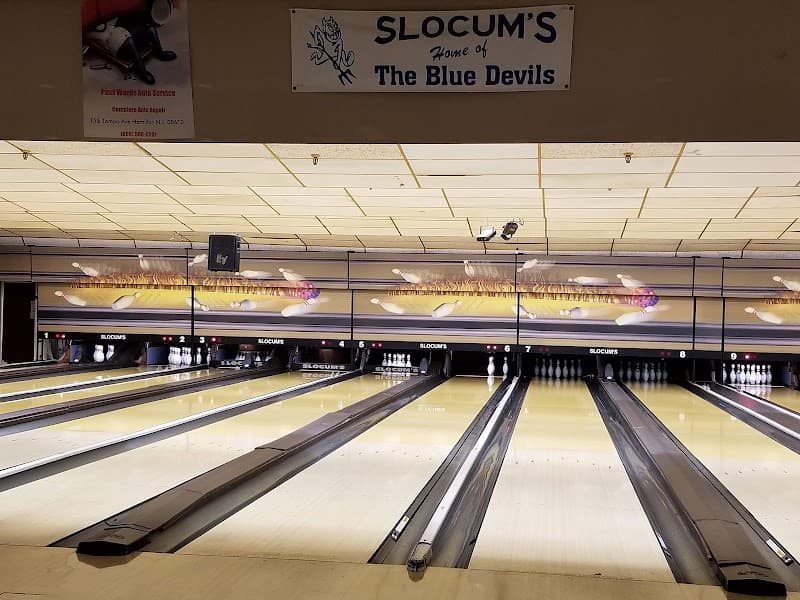 Interior view of Slocum's Bowling, Bar, and Grille bowling alley