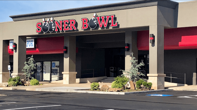 Interior view of Sooner Bowling Center bowling alley