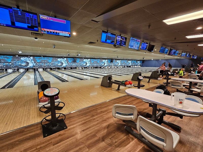 Interior view of Sparetime Lanes bowling alley