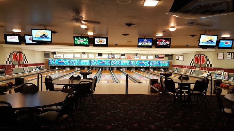 Interior view of Speedway Lanes bowling alley