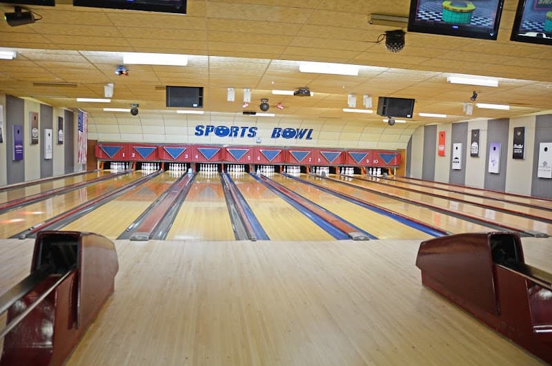 Interior view of Sports Bowl & Wobbly Pin Food Truck bowling alley