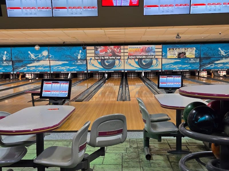 Interior view of Station300 Akron bowling alley