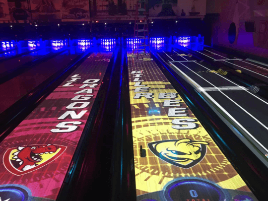 Interior view of Stix Ludington bowling alley