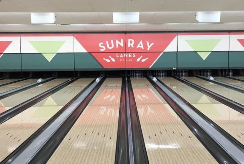 Interior view of Sun Ray Lanes bowling alley