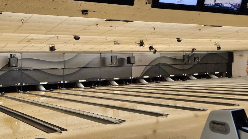 Interior view of Sunset Bowling Center bowling alley