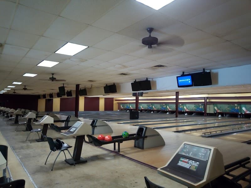 Interior view of Sunset Bowling Lanes bowling alley
