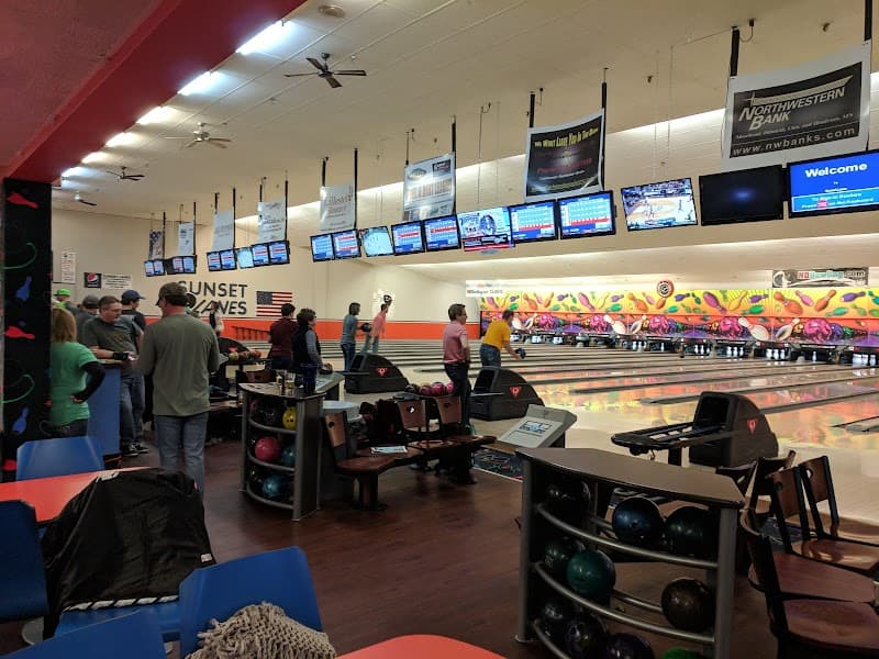 Interior view of Sunset Lanes bowling alley